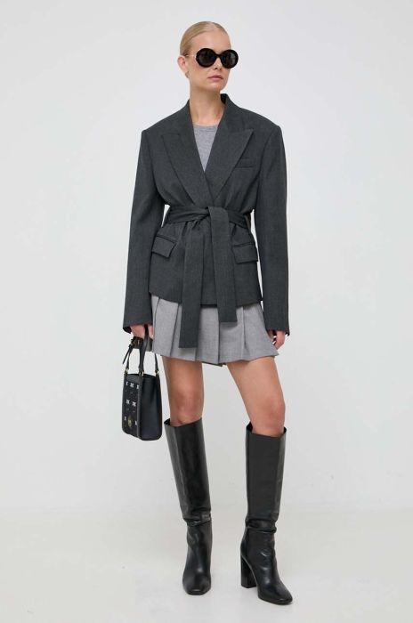 Вовняний піджак Pinko колір сірий oversize однотонна