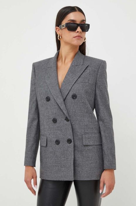 Піджак з домішкою вовни Pinko колір сірий двобортний візерунок