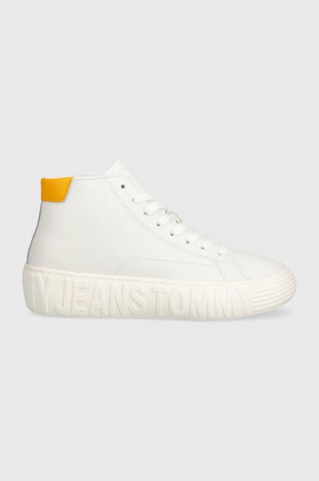 Шкіряні кросівки Tommy Jeans TJW NEW CUPSOLE LEATHER колір білий EN0EN02213