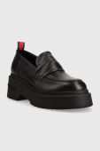 Шкіряні мокасини Tommy Jeans TJW AVA LOAFER жіночі колір чорний на платформі EN0EN02218