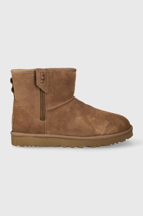 Замшеві чоботи UGG Classic Mini Bailey Zip колір коричневий 1151230