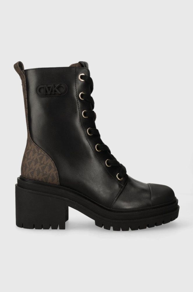 Шкіряні черевики MICHAEL Michael Kors Hanley жіночі колір чорний каблук блок 40F3HYME5L