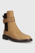 Шкіряні черевики Tory Burch DOUBLE T CHELSEA BOOT жіночі колір коричневий на плоскому ходу 152831-200