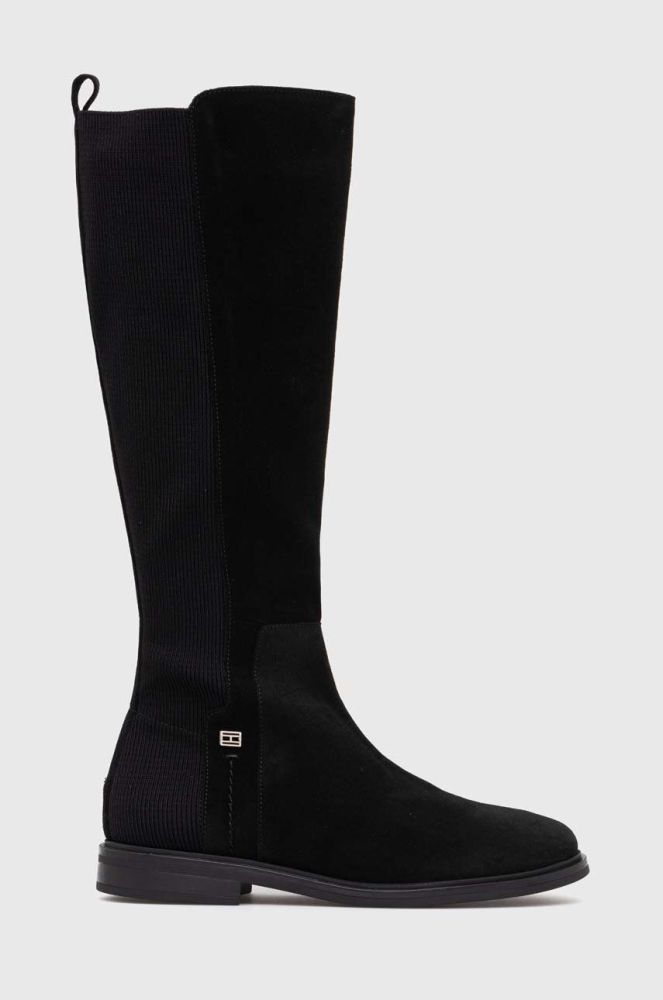 Чоботи Tommy Hilfiger TOMMY ESSENTIALS LONGBOOT жіночі колір чорний на плоскому ходу FW0FW07476