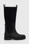Чоботи Tommy Hilfiger ESSENTIAL TOMMY RAINBOOT жіночі колір чорний на плоскому ходу FW0FW07666