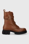 Шкіряні черевики Tommy Hilfiger COOL FEMININE BIKERBOOT жіночі колір коричневий на плоскому ходу FW0FW07322