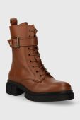Шкіряні черевики Tommy Hilfiger COOL FEMININE BIKERBOOT жіночі колір коричневий на плоскому ходу FW0FW07322