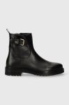 Шкіряні черевики Tommy Hilfiger BELT BOOTIE LEATHER жіночі колір чорний на плоскому ходу FW0FW07479