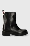 Шкіряні черевики Tommy Hilfiger COOL ELEVATED ANKLE BOOTIE жіночі колір чорний на плоскому ходу FW0FW07487