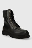 Шкіряні черевики Tommy Hilfiger FEMININE FELT LACE UP BOOTIE жіночі колір чорний на плоскому ходу утеплене FW0FW07500