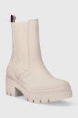 Черевики Tommy Hilfiger RUBBERIZED MID HEEL BOOT жіночі колір бежевий каблук блок FW0FW07520