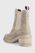 Замшеві черевики Tommy Hilfiger ESSENTIAL MIDHEEL SUEDE BOOTIE жіночі колір бежевий каблук блок FW0FW07522