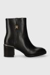 Шкіряні черевики Tommy Hilfiger FEMININE TH HARDWARE MID BOOTIE жіночі колір чорний каблук блок FW0FW07539