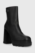 Шкіряні черевики Tommy Jeans TJW HIGH HEEL ANKLE BOOT жіночі колір чорний каблук блок EN0EN02256