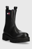 Шкіряні черевики Tommy Jeans TJW URBAN CHELSEA жіночі колір чорний на платформі EN0EN02298