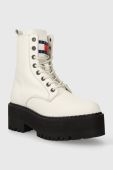 Шкіряні черевики Tommy Jeans TJW BOOT ZIP UP жіночі колір білий на плоскому ходу EN0EN02305