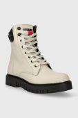 Черевики Tommy Jeans TJW LACE UP BOOT жіночі колір бежевий на платформі EN0EN02314