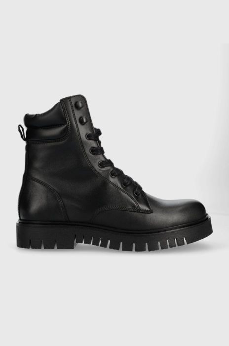 Черевики Tommy Jeans TJW LACE UP BOOT жіночі колір чорний на платформі EN0EN02314