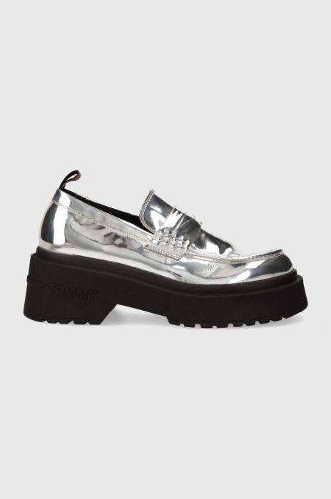 Мокасини Tommy Jeans TJW CHUNKY LOAFER METALLIC жіночі колір срібний на платформі EN0EN02321