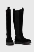 Чоботи Tommy Jeans TJW LONG SHAFT SUEDE BOOT жіночі колір чорний на плоскому ходу EN0EN02412