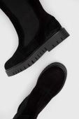 Чоботи Tommy Jeans TJW LONG SHAFT SUEDE BOOT жіночі колір чорний на плоскому ходу EN0EN02412