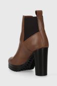 Шкіряні черевики Tommy Jeans TJW NEW ESS HIGH HEEL BOOT жіночі колір коричневий на плоскому ходу EN0EN02439