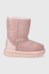 Дитячі шкіряні чоботи UGG T CLASSIC IIEL HEARTS колір рожевий