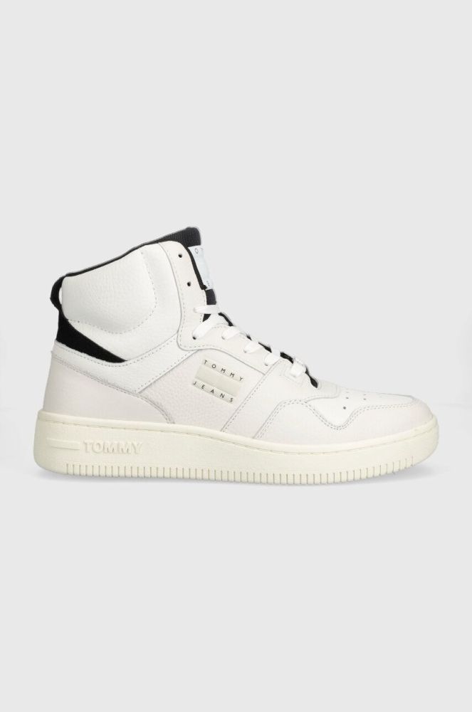 Шкіряні кросівки Tommy Jeans TJM BASKET MID LEATHER колір білий EM0EM01258