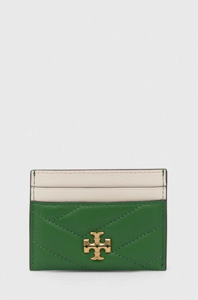 Шкіряний чохол на банківські карти Tory Burch колір зелений