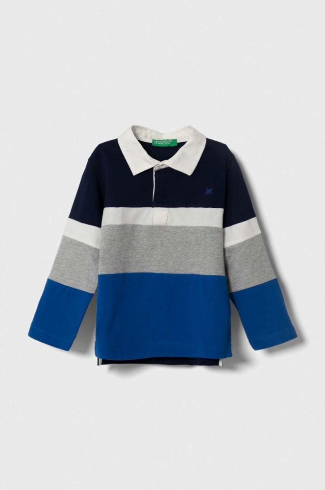 Дитячий бавовняний лонгслів United Colors of Benetton колір сірий візерунок
