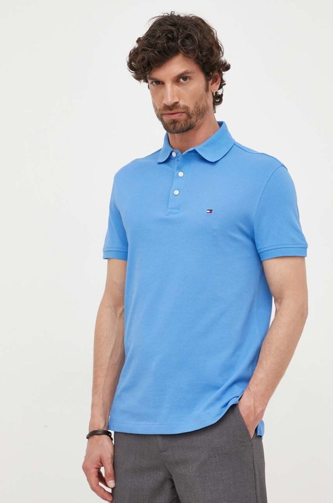 Поло Tommy Hilfiger чоловіче однотонне колір блакитний (3288130)