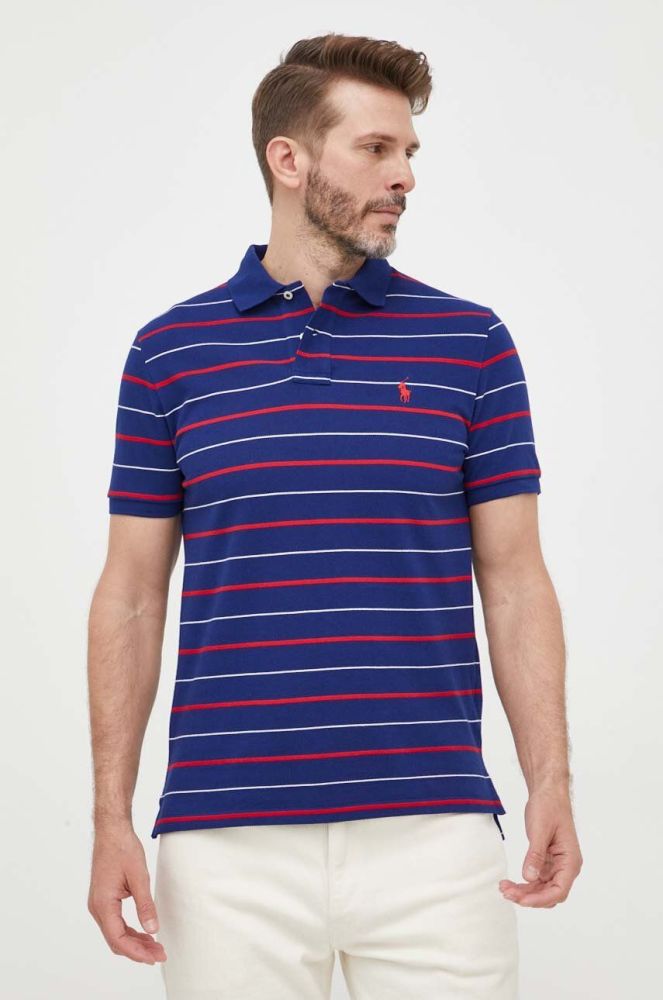 Бавовняне поло Polo Ralph Lauren колір синій візерунок (3276700)
