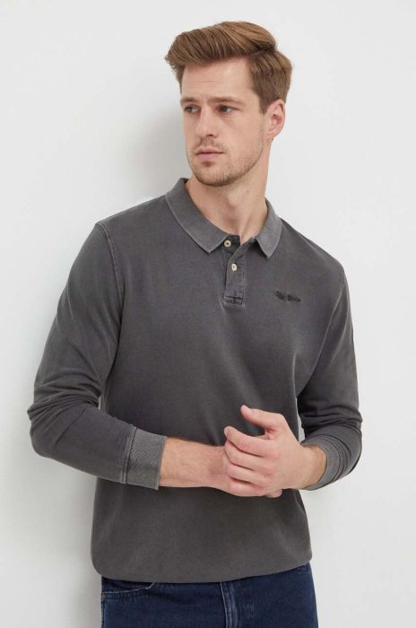 Бавовняний лонгслів Pepe Jeans Oliver колір сірий однотонний