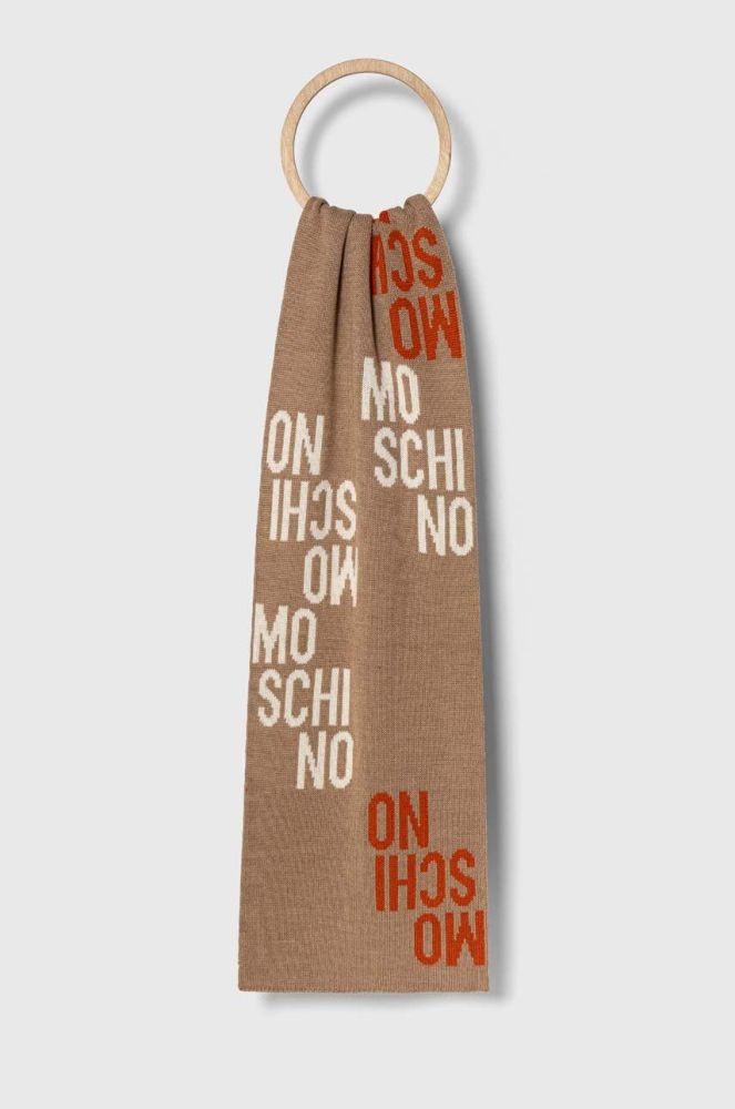 Вовняний шарф Moschino колір бежевий візерунок (3409766)