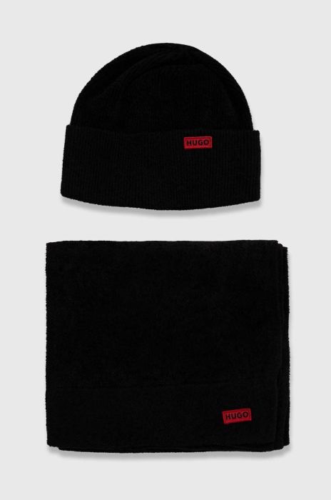 Шапка і шарф HUGO колір чорний