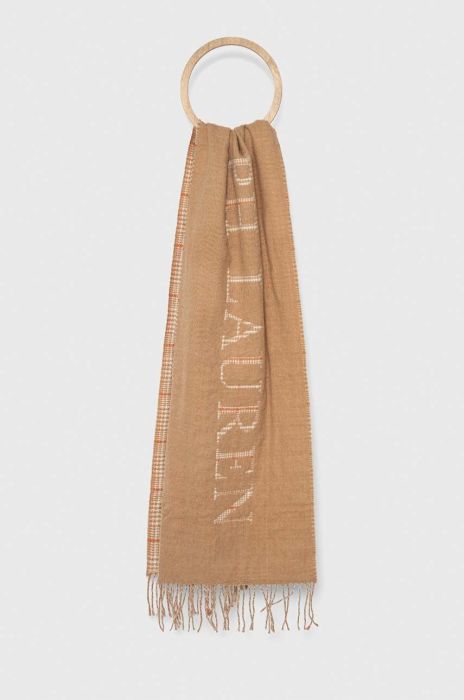 Шарф з домішкою вовни Lauren Ralph Lauren колір бежевий візерунок (3610289)