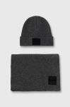 Шапка та шарф з домішкою вовни BOSS колір сірий