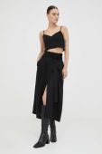 Льняна спідниця Drykorn колір чорний midi розкльошена