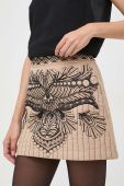 Спідниця з домішкою льону Twinset колір бежевий mini пряма