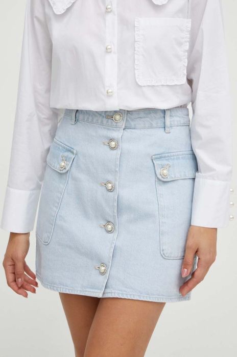 Джинсова спідниця Custommade mini розкльошена колір блакитний