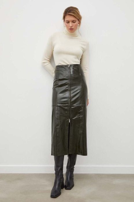 Шкіряна спідниця Gestuz колір зелений maxi олівець
