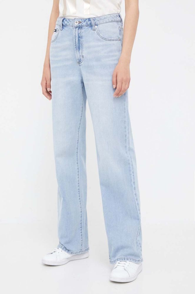 Джинси Dkny Straight Wide Leg жіночі висока посадка колір блакитний