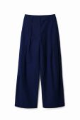 Штани з домішкою льону Desigual колір синій широке середня посадка