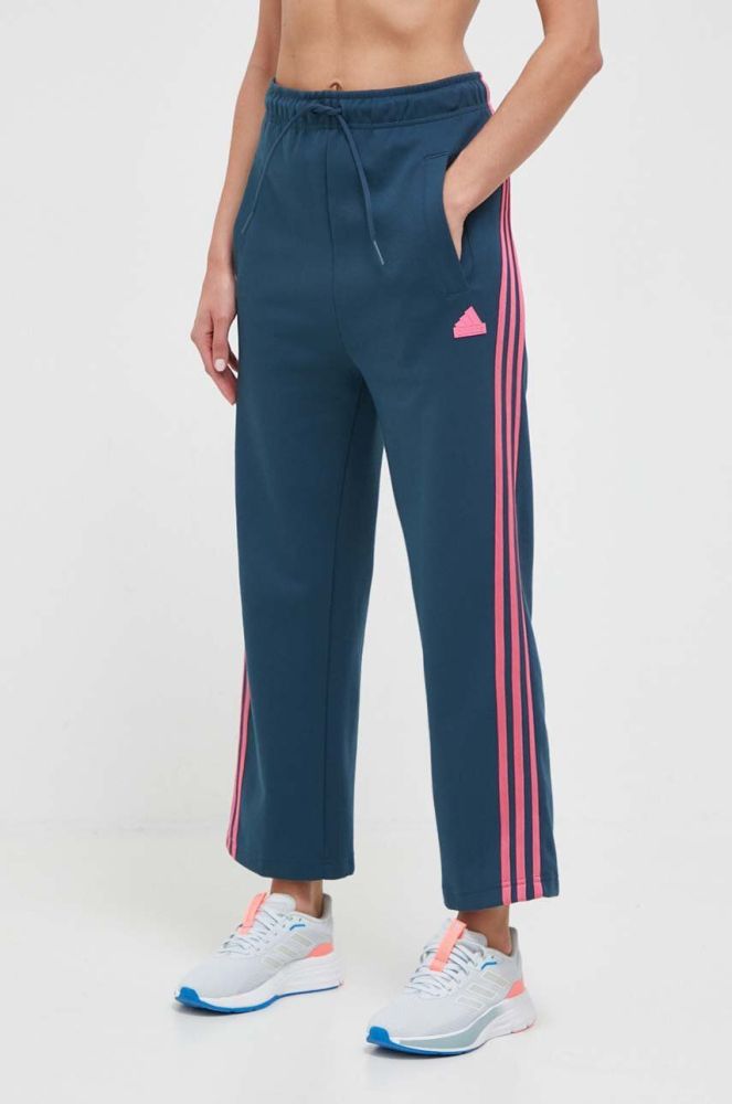 Спортивні штани adidas колір бірюзовий широке висока посадка