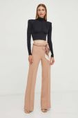 Штани Elisabetta Franchi жіночі колір бежевий пряме висока посадка