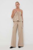 Штани Notes du Nord Inessa жіночі колір бежевий прямі висока посадка