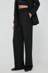 Штани BOSS Timoa жіночі колір чорний широкі висока посадка