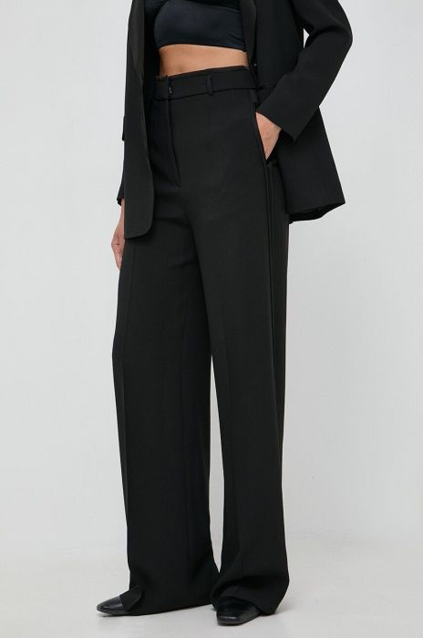 Штани BOSS Timoa жіночі колір чорний широкі висока посадка