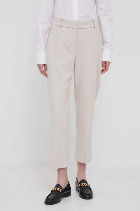 Штани Tommy Hilfiger жіночі колір бежевий пряме висока посадка (3425720)