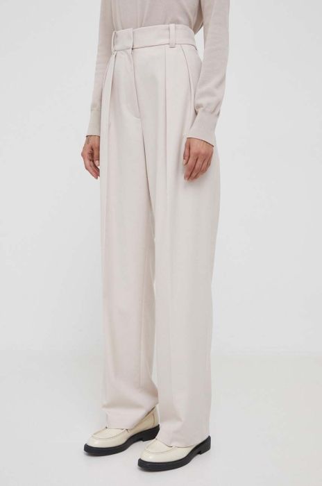 Штани Tommy Hilfiger жіночі колір бежевий широке висока посадка (3454913)